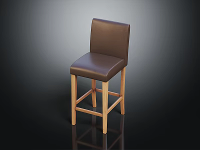 Brown Leather Bar Stool With Wooden Legs And Modern Simple Backrest Design 3d model