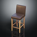 Brown Leather Bar Stool With Wooden Legs And Modern Simple Backrest Design