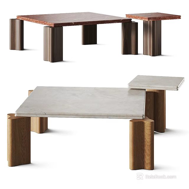 Modern Coffee Table With Wooden Legs And Stone Top Unique Design 3d model 