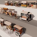 Various Street Food Carts With Awnings Tables And Different Design Styles