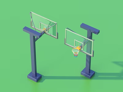 Outdoor Basketball Hoop Sports Equipment With Transparent Backboard Blue Pole Yellow Rim And Net 3d model