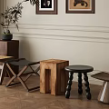 Various Stylish Stools With Wooden And Black Designs On Decorative Wall Wooden Floor
