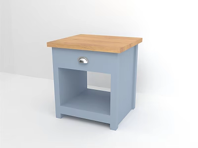 Light Blue Bedside Table With Wooden Top Drawer And Silver Knob Open Shelf 3d model