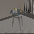 Round Marble Top Side Table With Silver Metal Frame On Carpet And Curtain Background