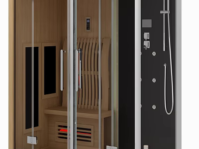 Modern Bathroom Cabinet Rack With Glass Door And Wooden Storage Design 3d model