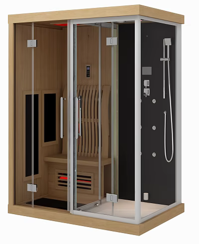 Modern Bathroom Cabinet Rack With Glass Door And Wooden Storage Design 3d model