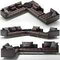 Brown Leather Modular Sofa Design With Multiple Cushions And Angles 3d model