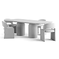 Modern Dining Table and Chair Set with Marble Tabletop and Brown Upholstered Chairs
