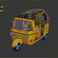 Yellow Tuk Tuk With Brown Canopy Colorful Decorations And Green Lights