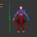 Fantasy Character Design With White Long Hair Purple Blue Ornamental Attire And Long Weapon