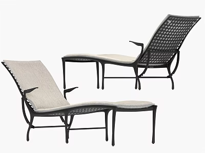 Outdoor Lounge Chairs With Black Metal Frame Beige Cushion And Modern Woven Design 3d model