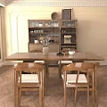 Vintage Solid Wood Dining Table Set With Stylish Chairs For Bright Cozy Home Dining Room