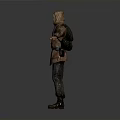 Man Standing In Brown Hooded Jacket With Backpack And Outstretched Arms 3d model