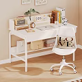 White Desk With Laptop Vintage Radio Books Clock Potted Plant And Chair With LOVE Cushion