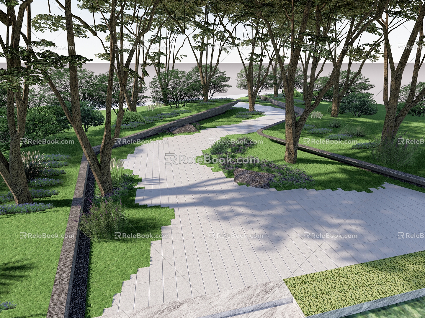 Garden Road Landscape of Forest Rest Park 3d model