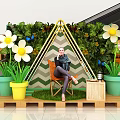 Mall Decorative Display Area With Green Plant Wall Triangular Frame White Flowers And Chair