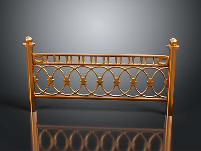 Ornate Golden Metal Railing With Spherical Finials And Circular Patterns 3d model