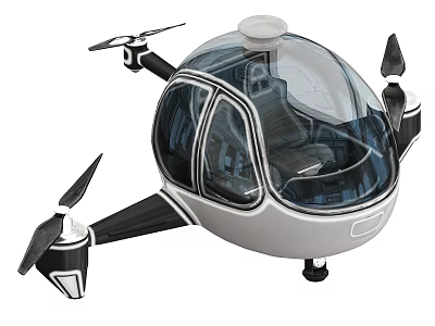 Advanced Modern Flying Vehicle With Transparent Cabin And Four Propellers Structure 3d model