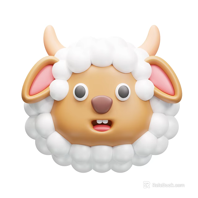 Cute Cartoon Sheep Character With Fluffy White Wool And Pink Ears 3d model 