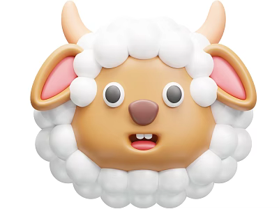 Cute Cartoon Sheep Character With Fluffy White Wool And Pink Ears 3d model