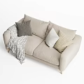 Soft Cozy Beige Sofa With Throw Pillows And Geometric Pattern Blanket 3d model