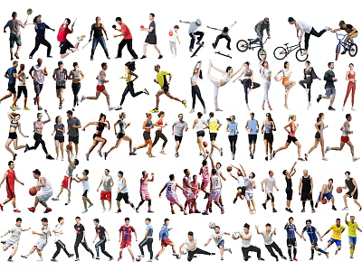 Modern Multiplayer Sports Fitness Figures Running Warm-up People Playing Table Tennis People Playing Basketball People Playing Football People Yoga Women 3d model