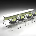 White Conference Table with Four Light Green Chairs Foldable Design for Office Modern Style