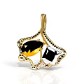 Elegant Gold Ginkgo Leaf Pendant Design With Black And Yellow Gemstones And Intricate Detailing