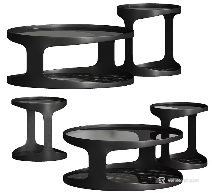 Sleek Modern Black Coffee Tables With Round Multi Tier Design Structure 3d model