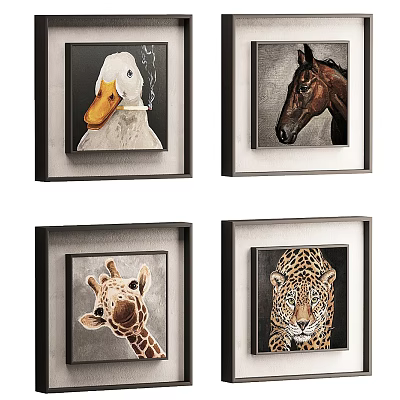 Decorative Framed Animal Paintings with Duck Horse Giraffe Leopard Portraits for Wall Art 3d model