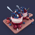 Delicious Berry Parfait Desserts With Cream Layers And Fresh Berries On Wooden Serving Board