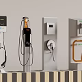 Various Electric Vehicle Charging Stations With Modern Designs And Charging Cables