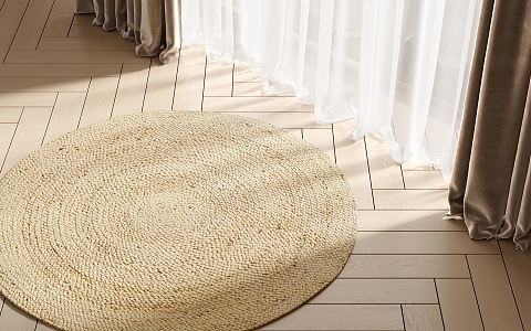 Modern Round Carpet Woven Carpet Wood Floor Curtain Gauze Curtain 3d model