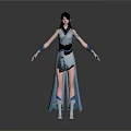 Fantasy 3D Female Character In Blue White Outfit With Creature Themed Belt Buckle Standing Pose