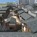 Traditional And Modern Commercial Street With Tile Roofs Shopfronts And Neat Building Arrangement