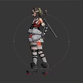 Game Movie Female Character With Red White Outfit Mechanical Elements And Green Hair Accessory