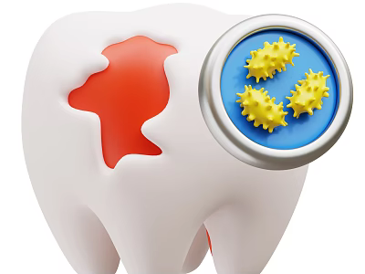 Tooth with Cavity Revealing Bacteria Under Magnifying Glass in Dental View 3d model