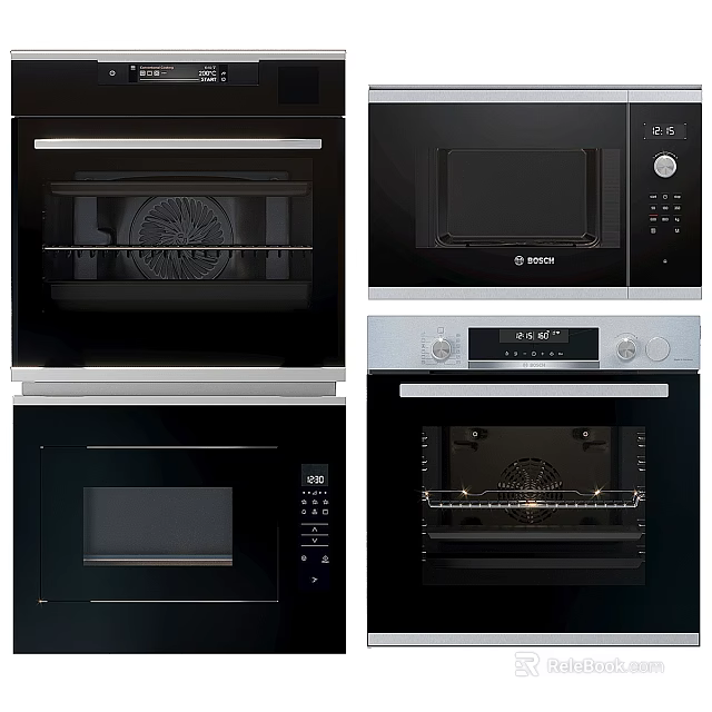 Modern Kitchen Appliances With Different Stylish Black Silver Oven Microwave Designs 3d model