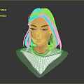 Stylized Female Game Movie Character With Purple Hair And Orange Eyes