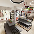 Modern Shopping Mall Retail Store Interior With Display Shelves Sofa Area And Plants
