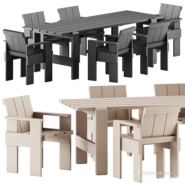 Sturdy Black And Beige Wooden Table And Chair Set For Indoor Outdoor Use 3d model 