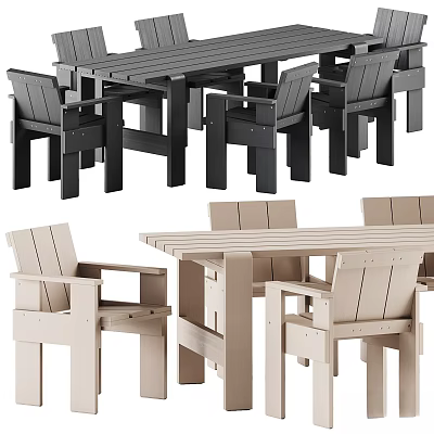 Sturdy Black And Beige Wooden Table And Chair Set For Indoor Outdoor Use 3d model