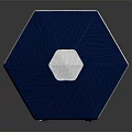 Hexagonal Outdoor Tent With Blue Roof White Finial And White Side Curtains