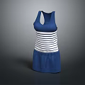 Sleeveless Blue Casual Dress With White Horizontal Stripes And Solid Skirt