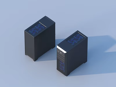 Public Facility Featuring Two Black Square Devices With Blue Display Screens For Public Service Use 3d model