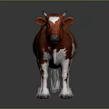 Red And White Cow With Horns Standing On Gray Background With Reflection 3d model