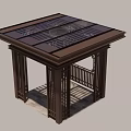 Traditional Style Wooden Pavilion With Classic Roof Design And Blue Sky Background