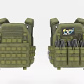 Green Tactical Vest With Multiple Pockets Magazines And Cartoon Sticker 3d model