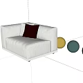 Stylish White Fabric Upholstered Single Sofa With Red Pillow Modern Design 3d model