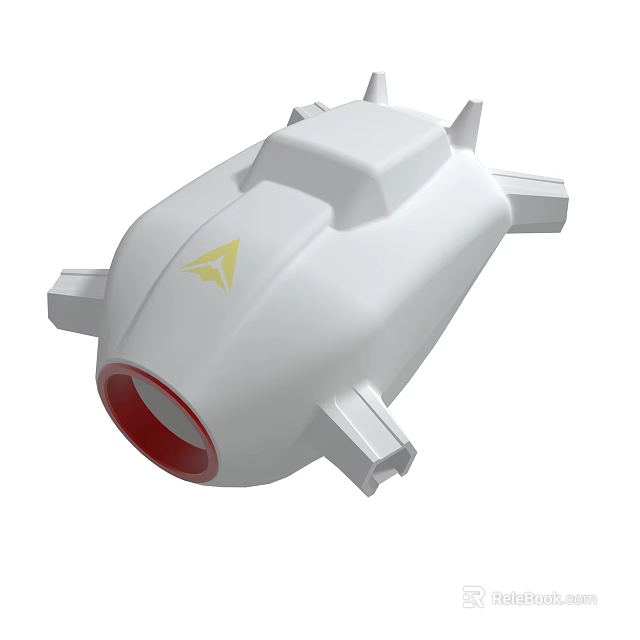White Sci Fi Vehicle With Red Front And Yellow Triangle 3d model 